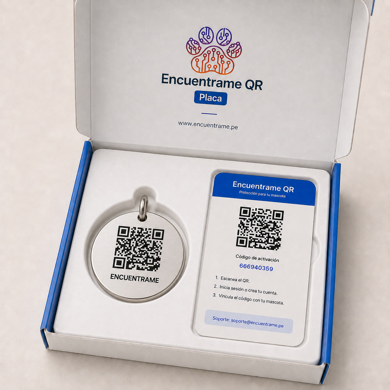 Interior del kit Encuentrame QR Placa